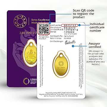 MMTC-PAMP 24k (999.9) Lakshmi 2 gm Yellow Gold Pendant