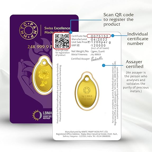 MMTC-PAMP 24k (999.9) Rose 2 gm Yellow Gold Pendant