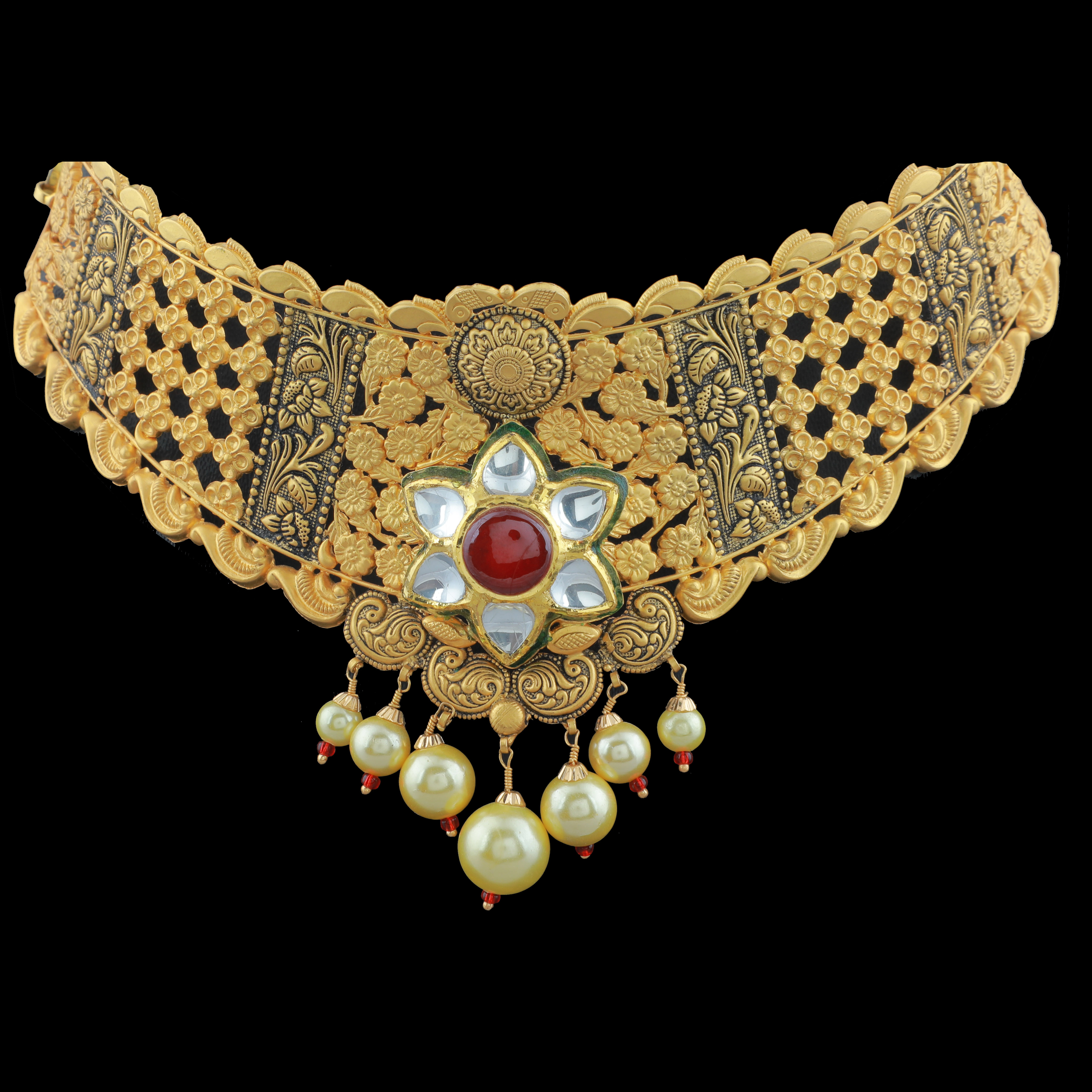 Siddhidatri Antique Gold Choker Necklace - RK Jewellers