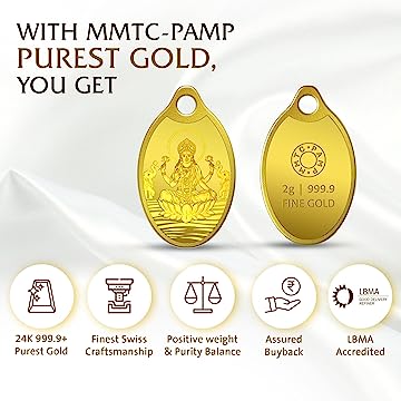 MMTC-PAMP 24k (999.9) Lakshmi 2 gm Yellow Gold Pendant
